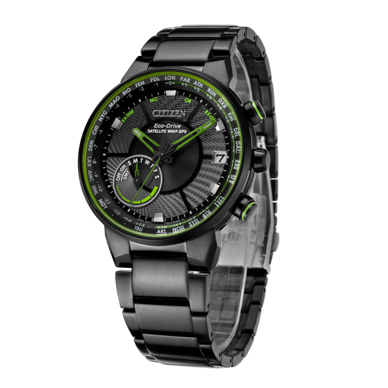 Citizen/西铁城光动能卫星对时男表黑色潮流经典手表CC3075-80E