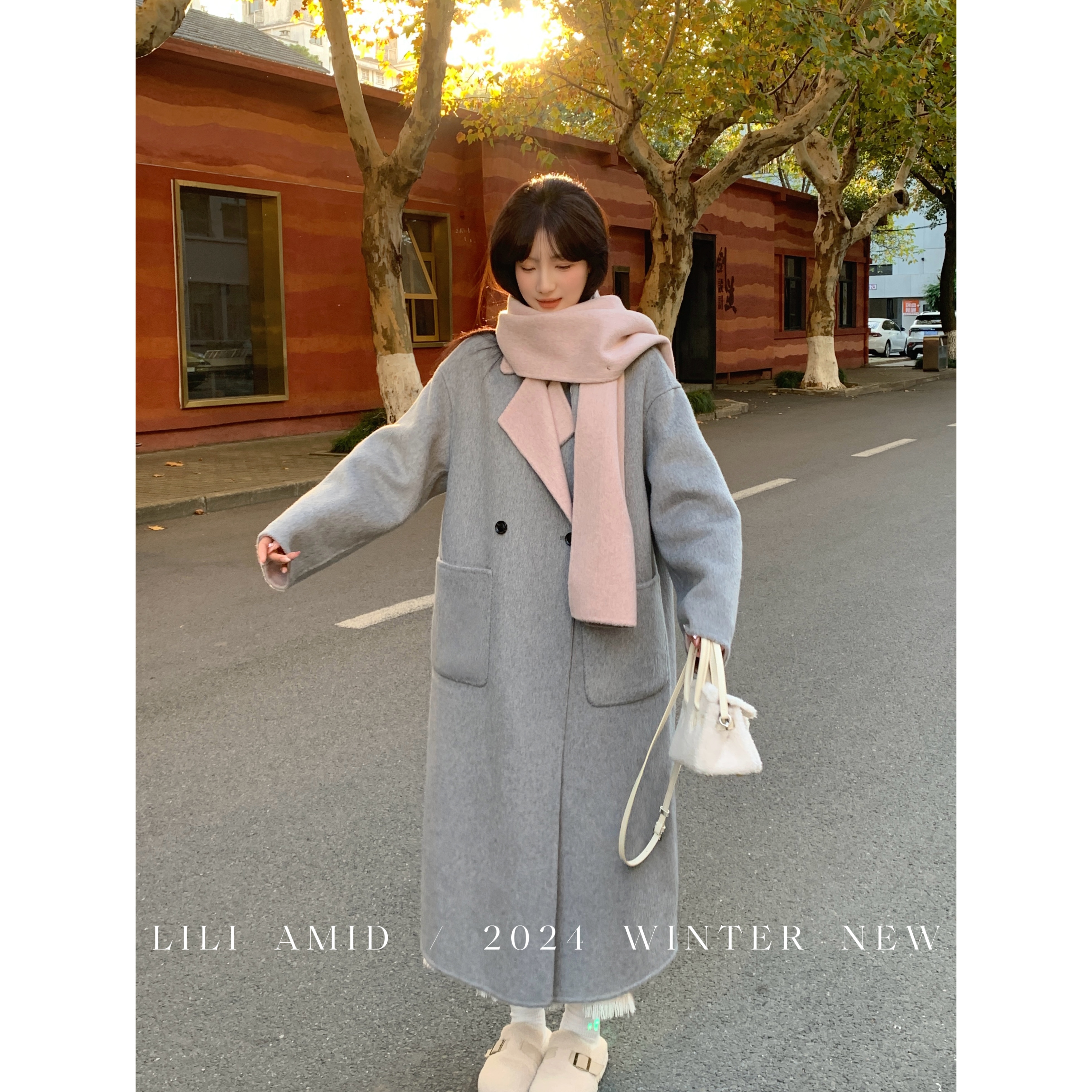 【半岛情书】围巾款AB面双面羊毛宽松气质长款毛呢外套LR043