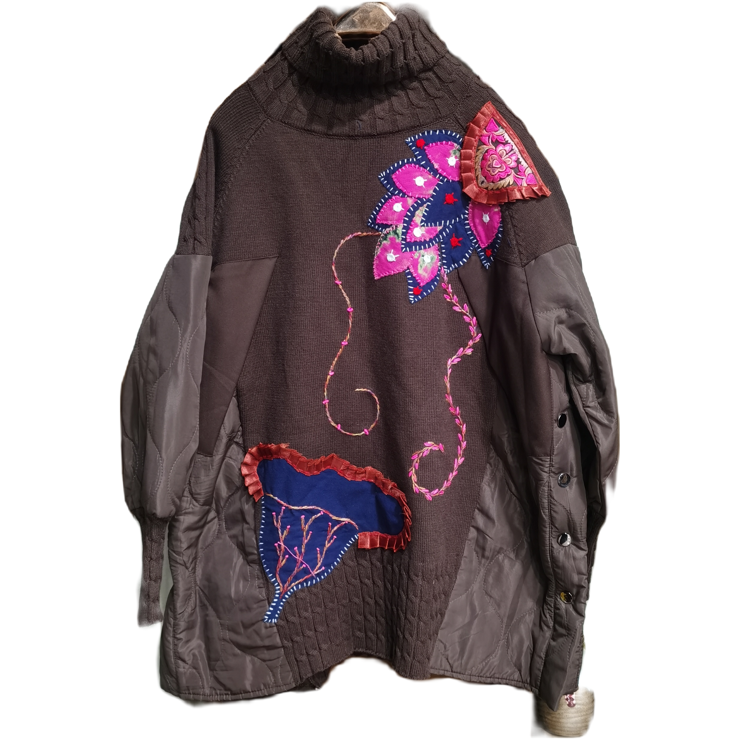 淡墨荷香原创手工老绣精品毛衣