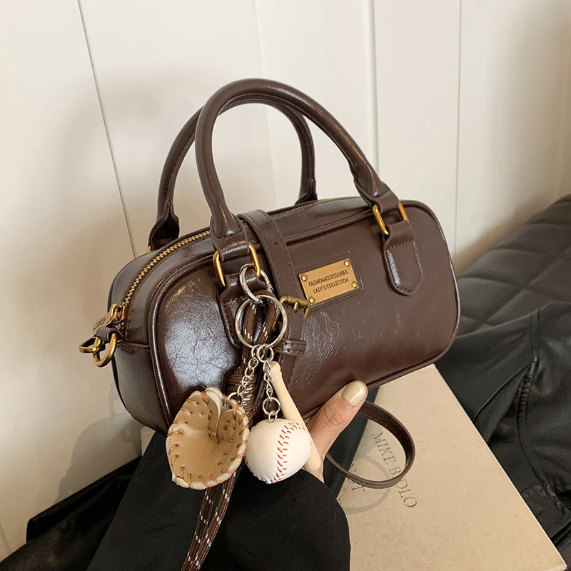 复古小众保龄球包2024新款女士手提包简约百搭单肩斜挎包小包包