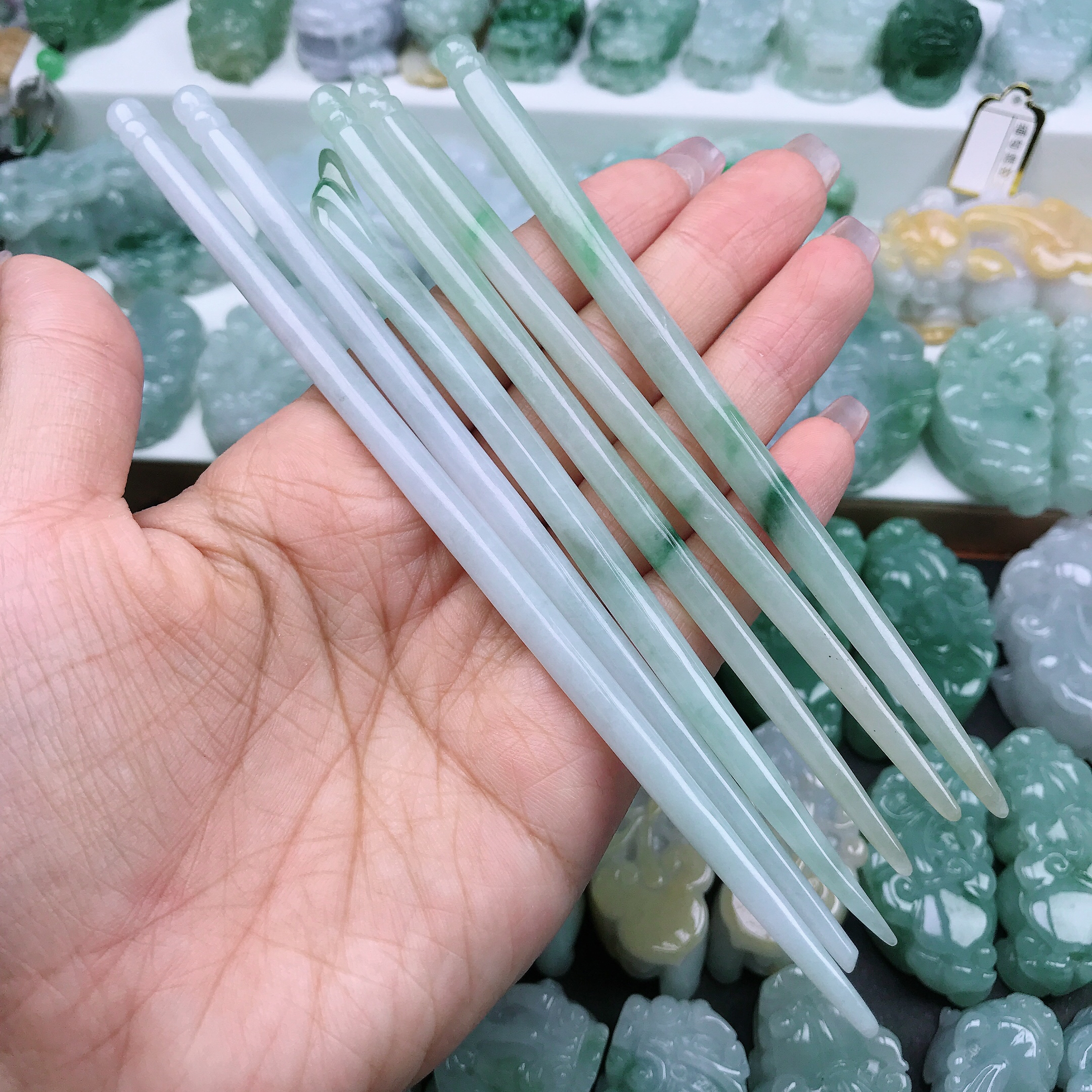 翡翠A货冰润飘花精美发簪多样性发货其一