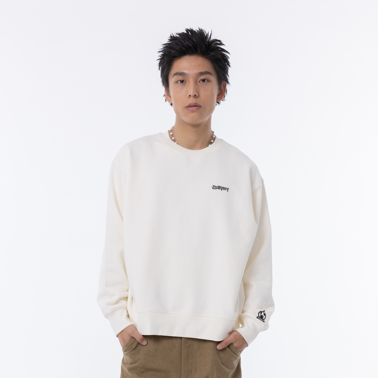 BURNIN*横排LOGO纯色无帽卫衣春秋长袖时尚百搭宽松圆领秋冬套头