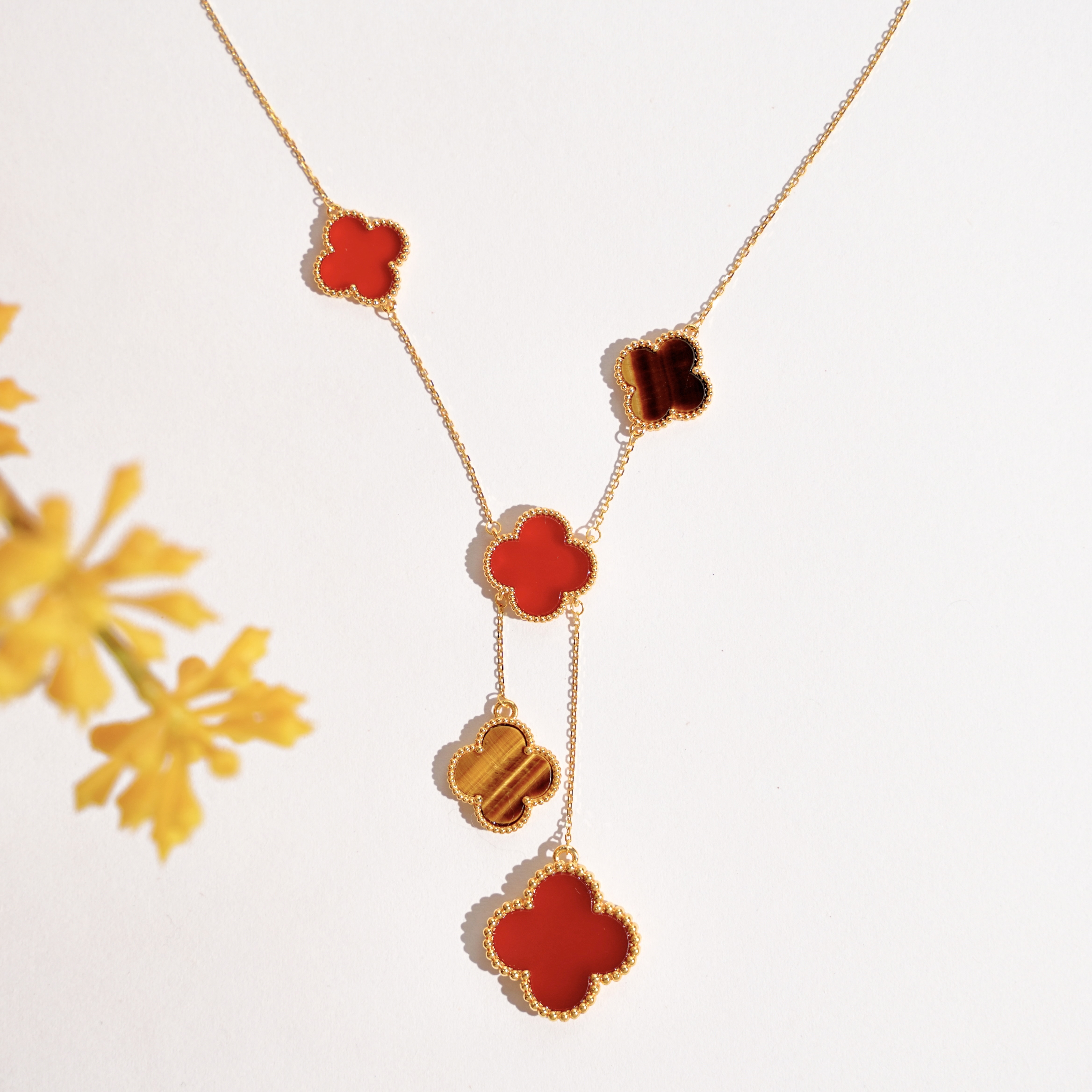 【玉素专属】18k金重版Y字链红玛瑙+虎眼石  美丽气质优雅