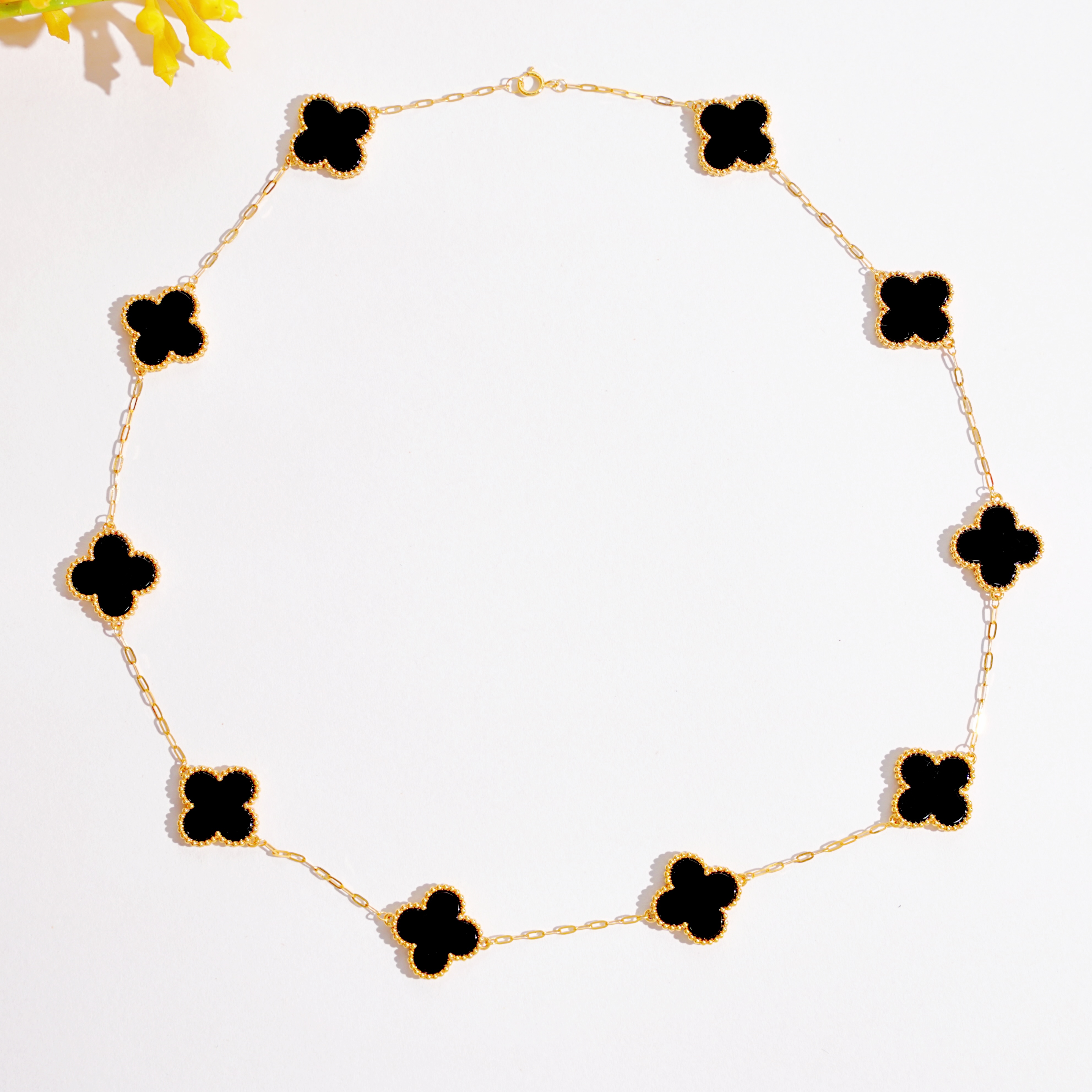 【玉素专属】18k金黑玛瑙十花项链10mm 时尚 轻奢 典雅