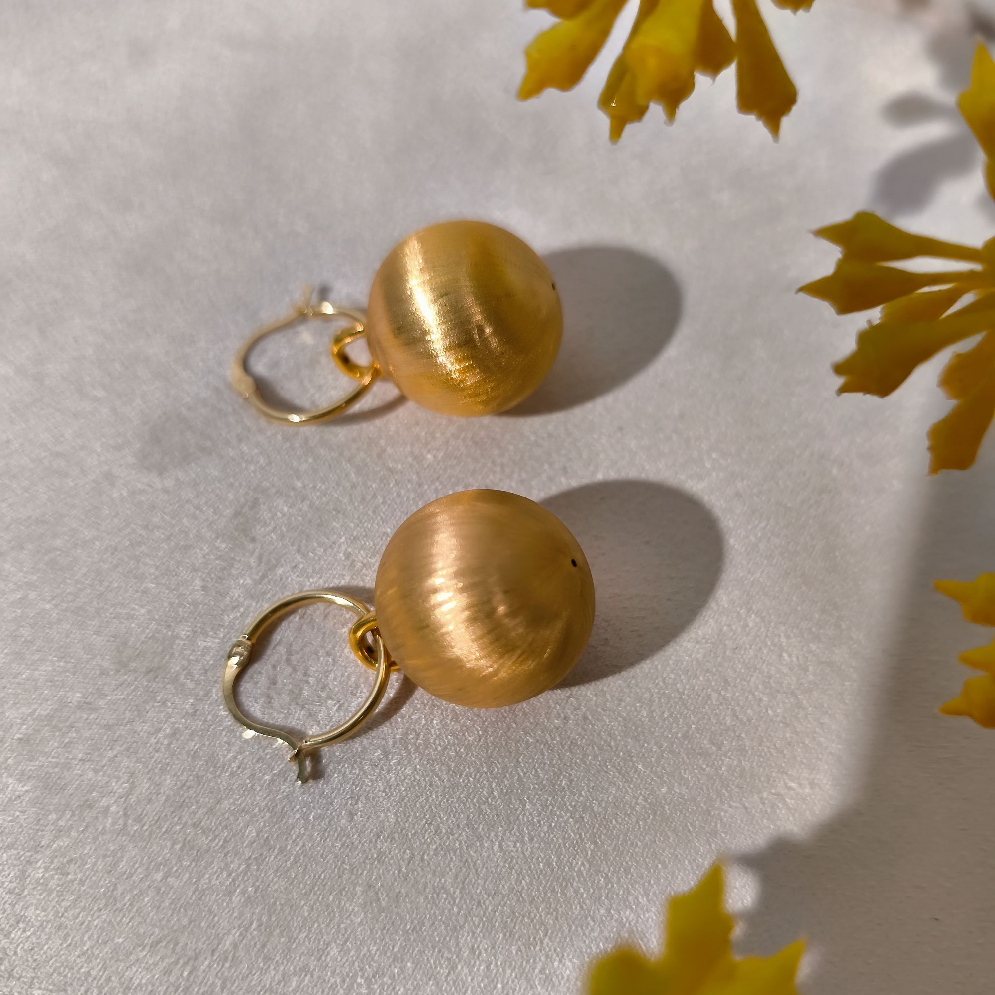 耳饰 18k金 19mm拉丝金球耳环 女士气质时尚高级