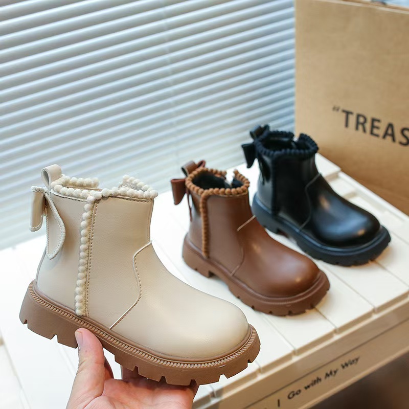 2024女童冬季加绒二棉新款流苏小球球短靴XXJ-9006