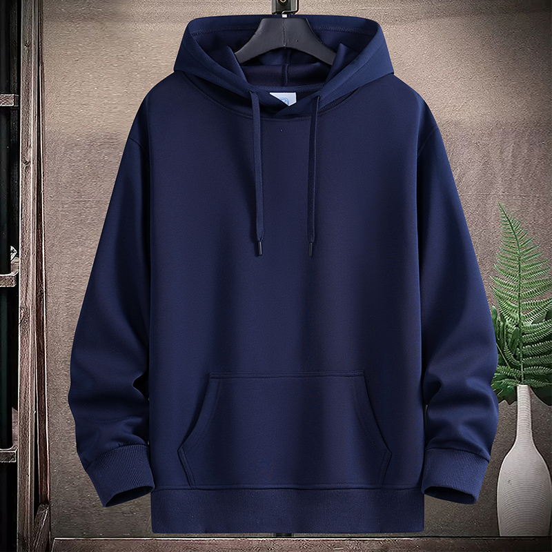 加绒加厚帽衫卫衣男士宽松春秋休闲大码套头休闲外套连帽运动口袋
