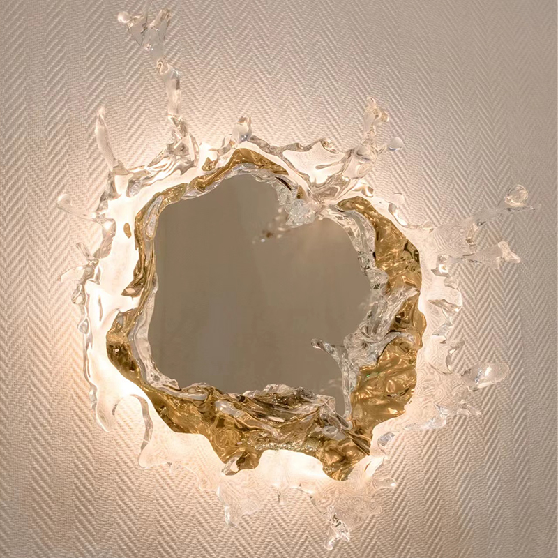 铂晶艺术瑞水之镜客厅壁灯水花梳妆镜子灯酒店别墅玄关装饰氛围灯