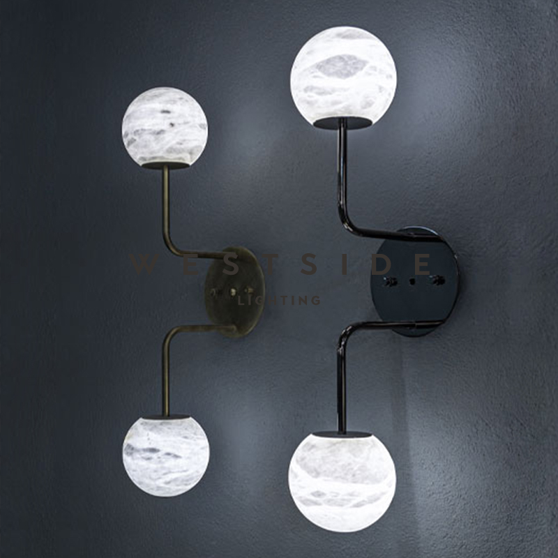 西班牙全铜云石壁灯卧室床头双头圆球别墅酒店样板房客厅走廊壁灯