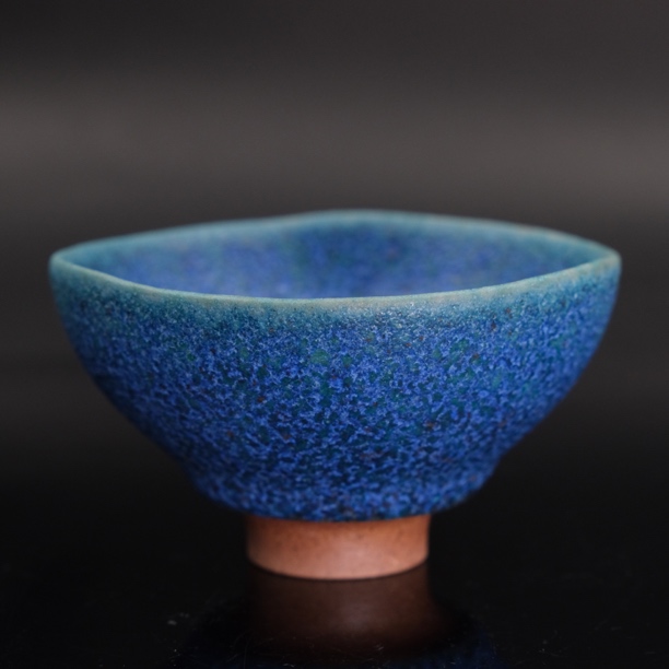 吴遠中未名窑未名款陶瓷大号犀皮醉盏杯主人杯蓝色蓝色复古纯手工