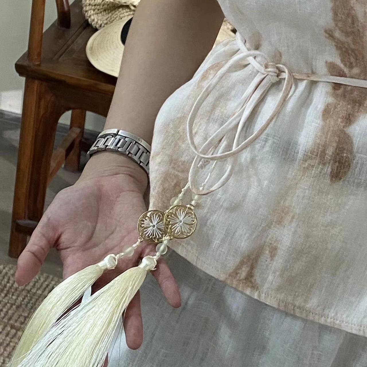 【云目悠悠】汉麻秋季花惜染带腰带时尚休闲女士气质衬衫-D005