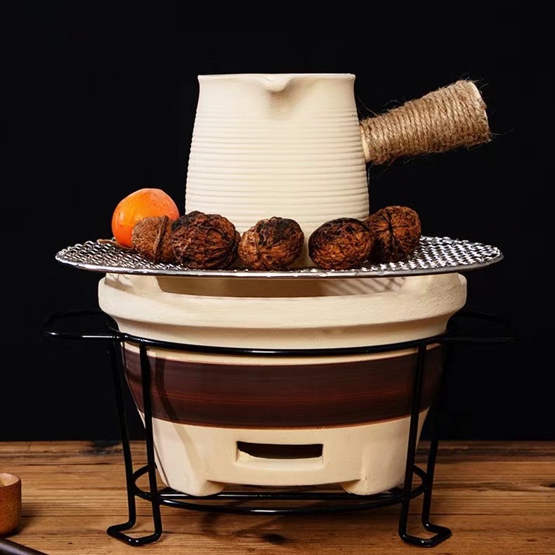 围炉煮茶壶烤火炉套装陶瓷罐碳炉煮茶壶烤奶茶罐户外野烧烤炉架