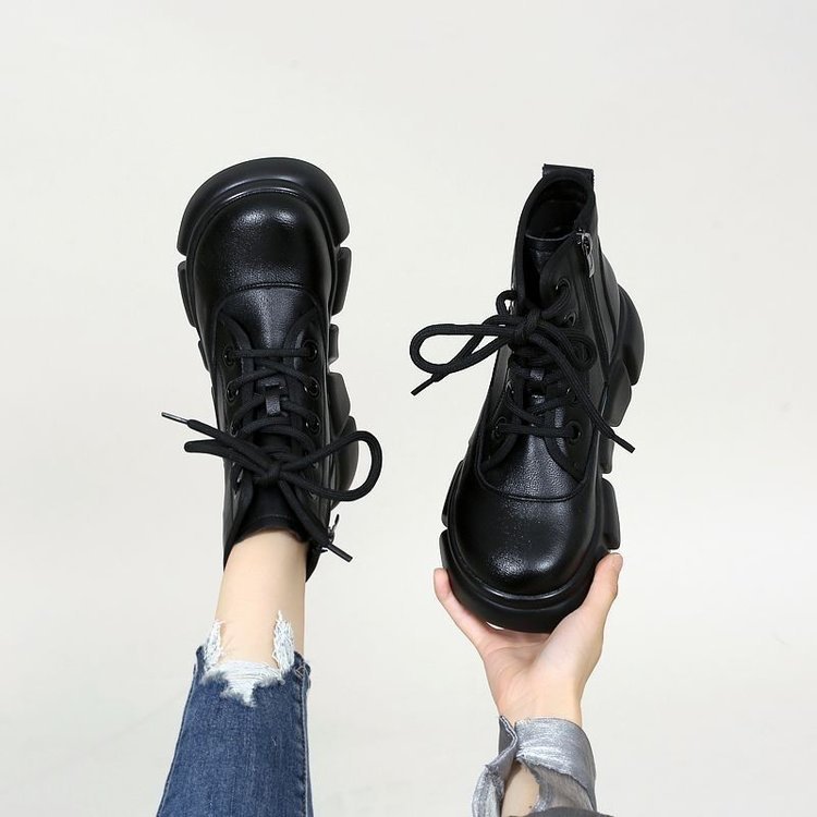 冬季回力休闲女鞋2023新款显脚小马丁靴女厚底单靴增高复古短靴女