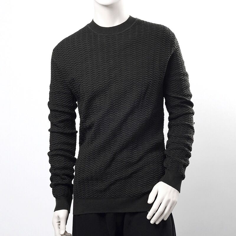 圆领秋冬休闲保暖纯色毛衣针织衫男士长袖百搭