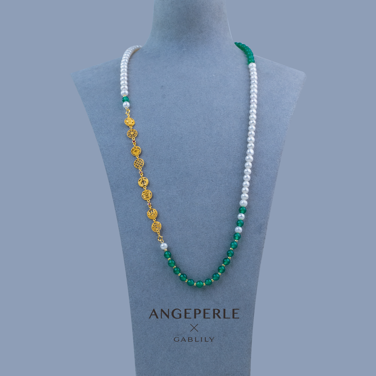 天使之泪淡水珍珠+玉髓项链S925银镀金 6-7mm 国风时尚【小乔推荐】