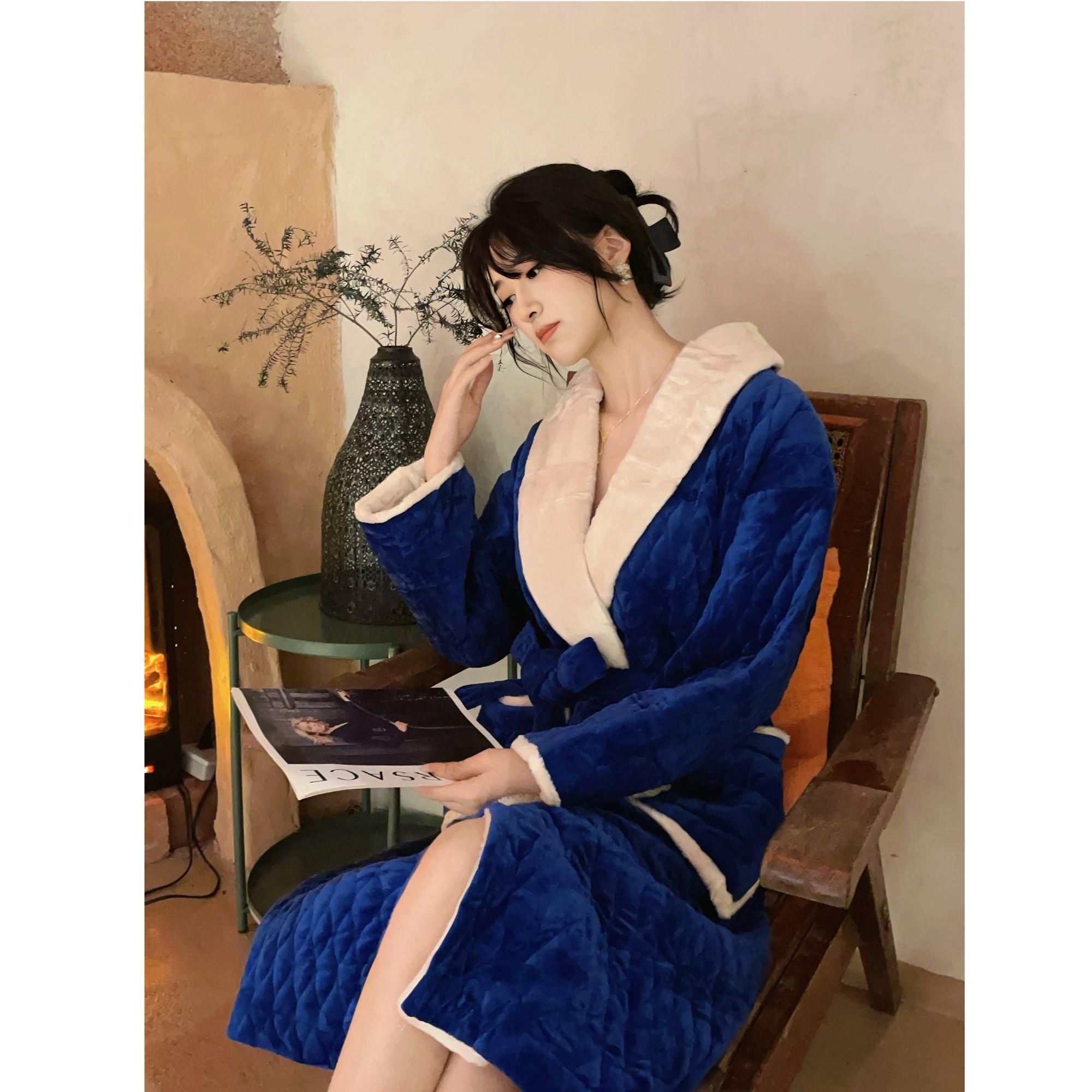 睡衣家居服三层夹棉睡袍浴袍外穿韩版时尚