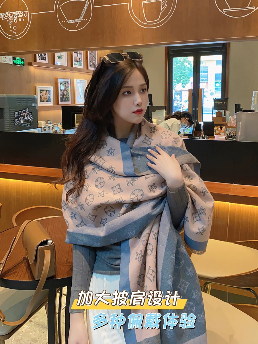 新款加厚幸运草百搭双面围巾女400克70×180礼物秋冬长款空调披肩