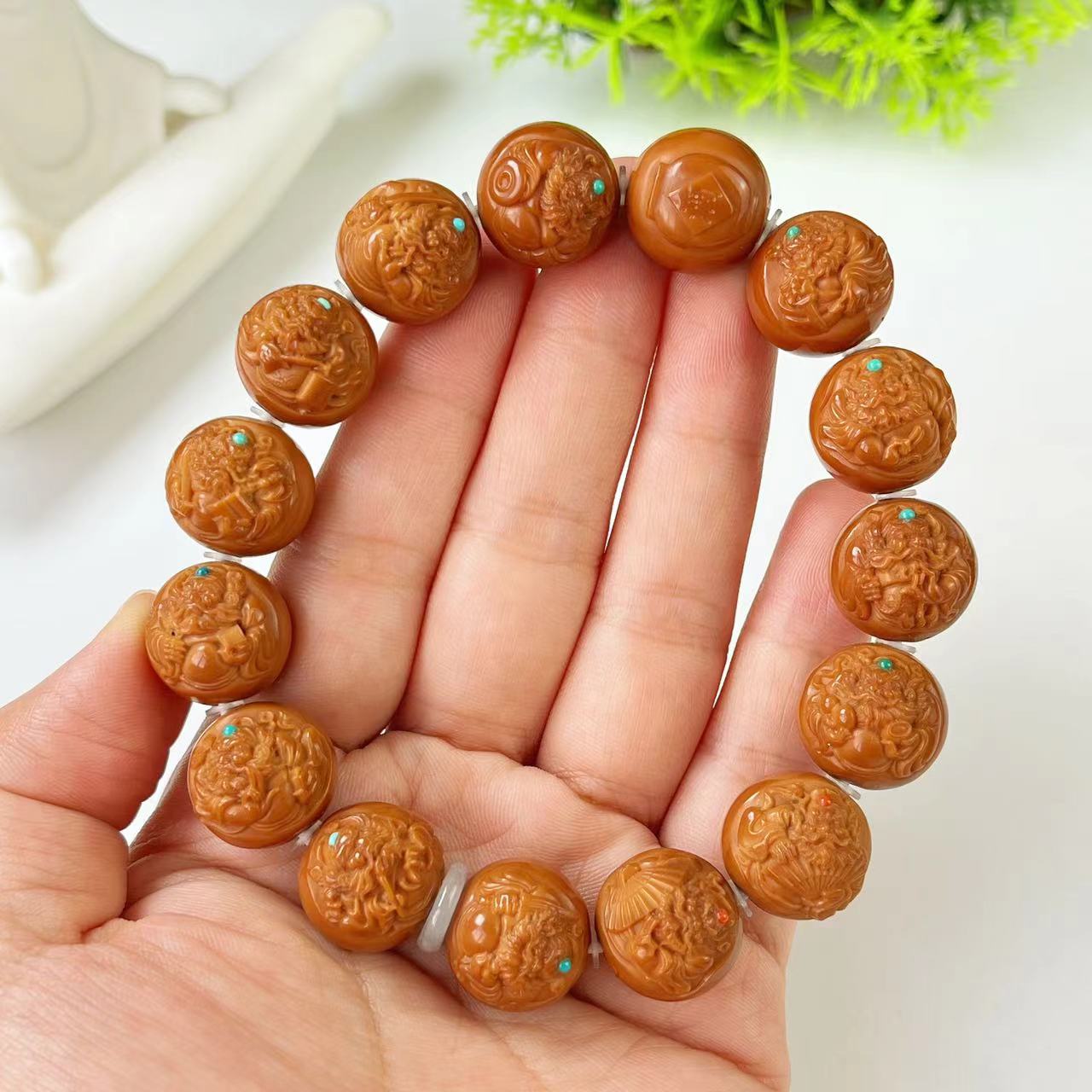 猴头核桃 1.5整身钟馗（镶嵌）手串  HTZL-6189C