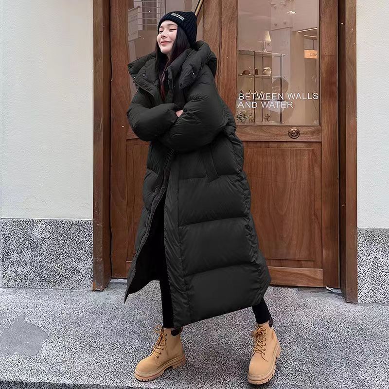波之利羽绒衣服2023冬季新款长款过膝羽绒衣服女韩版宽松大被子羽