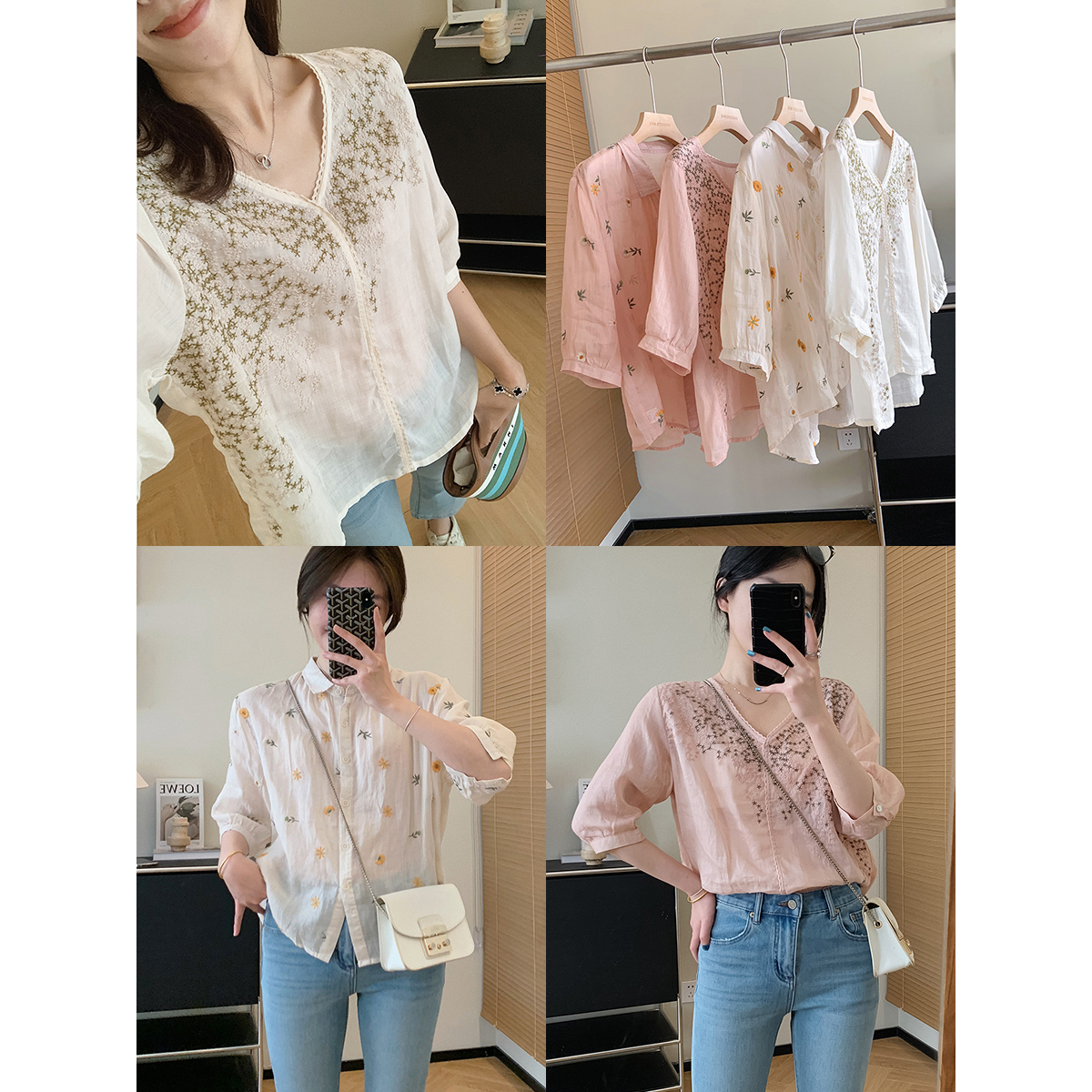 大叮自制清仓【重工自然花卉刺绣】氧气感纯苎麻清新薄款小衫！S4964