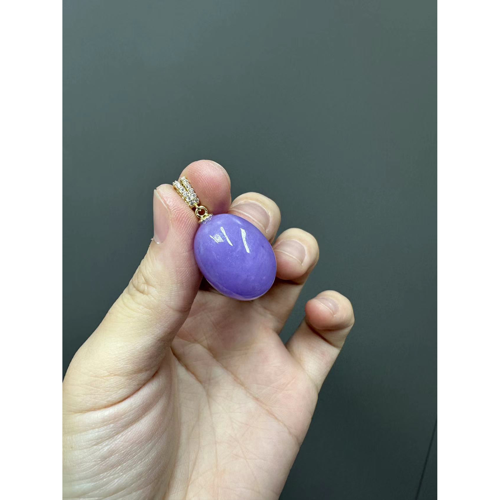 翡翠14k双排扣紫翡翠蛋面吊坠