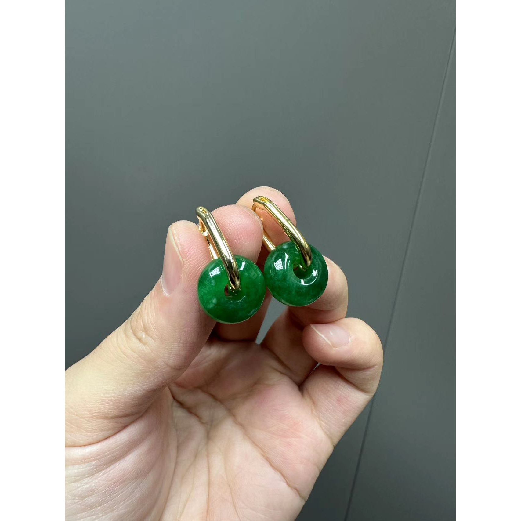 翡翠14k辣绿平安扣耳扣