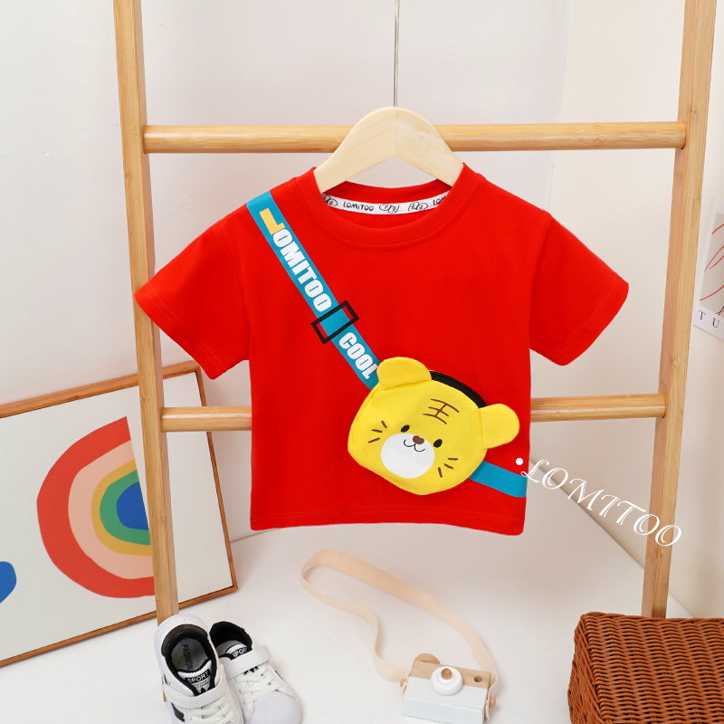 2025新款儿童时尚洋气小老虎书包短袖T恤9617