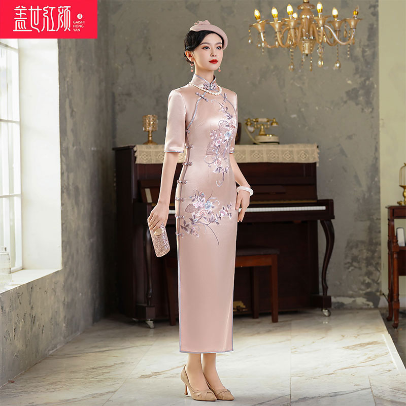 月下花伴9217丨盖世红颜丨手工高端新款绣花复古长款中国风旗袍