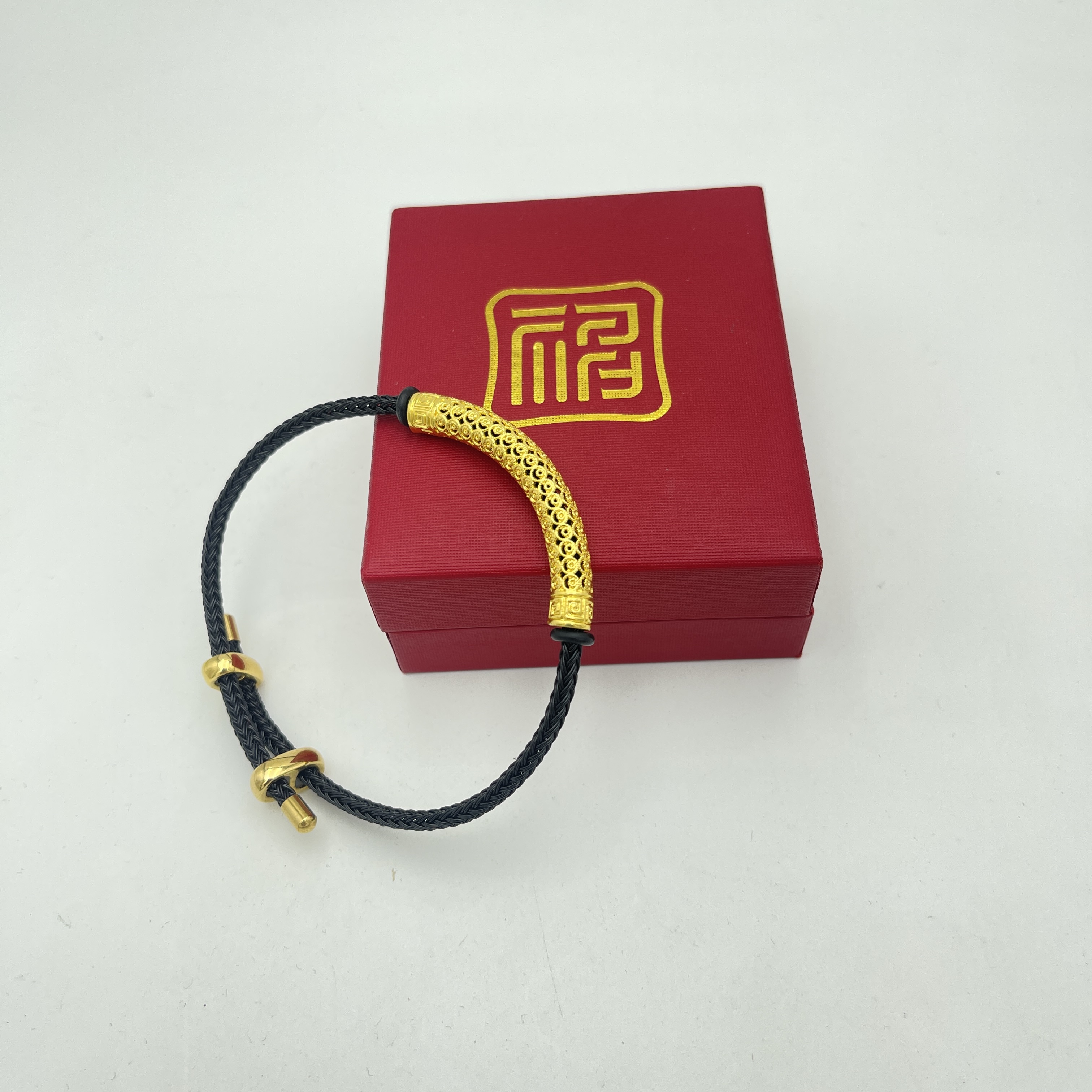 【小林总黄金工厂】足金999镂空金管手工编织手绳