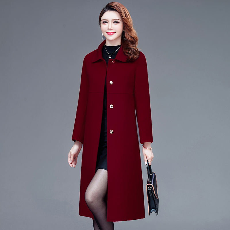 双面羊毛呢大衣女妈妈装呢子中长款中老年小个子双面呢毛呢外套秋