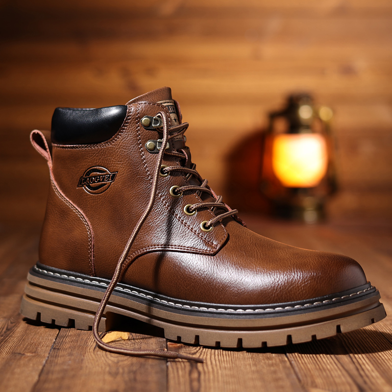 2025秋冬款牛皮复古工装靴手工鞋马丁靴男鞋棉鞋防滑橡胶底男靴子