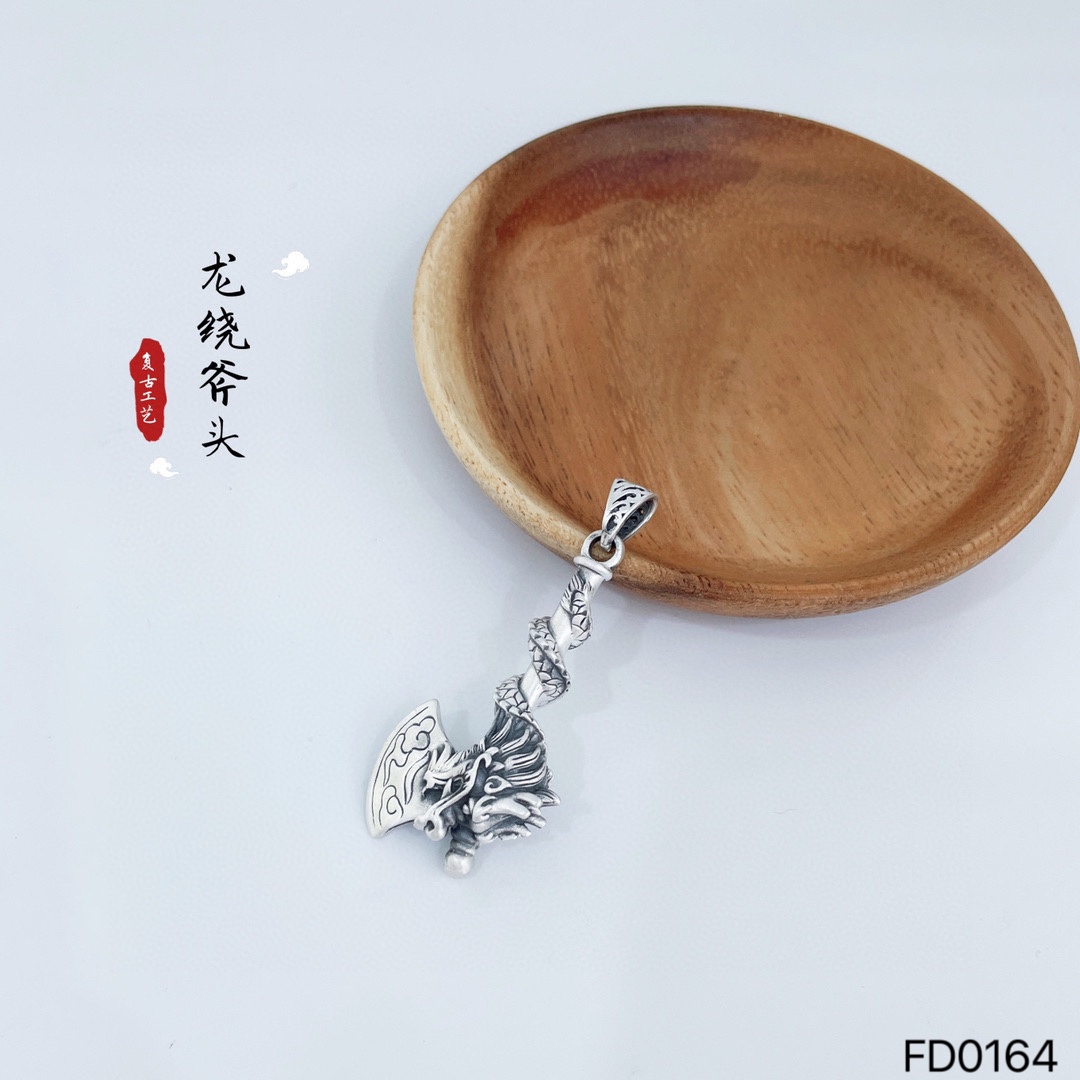 吊坠足银 【尚古银坊】足银999.9龙绕斧头个性吊坠