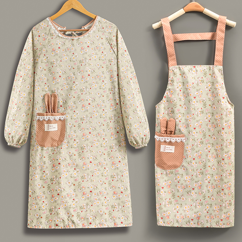 韩版时尚新款棉布厨房做饭围裙可爱耐磨上作餐饮专用罩衣长袖