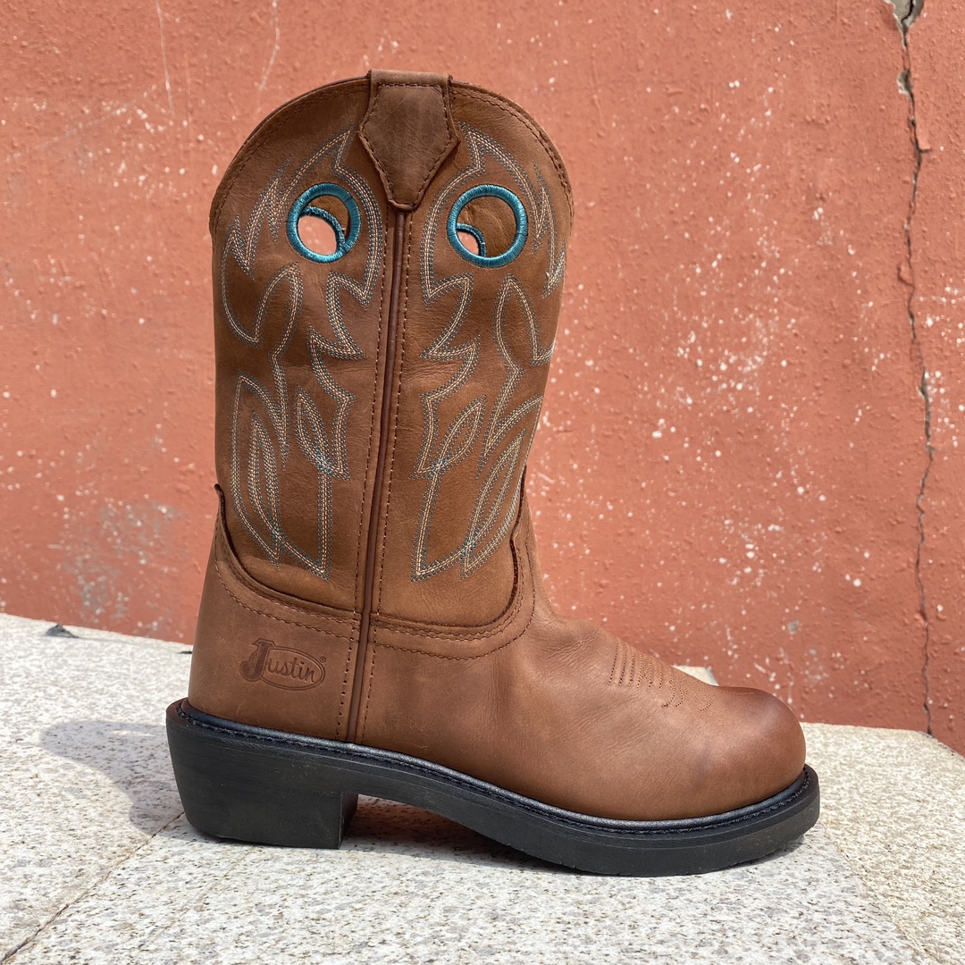 大粗跟牛仔靴 马蹄跟骑行靴刺绣骑行靴马靴