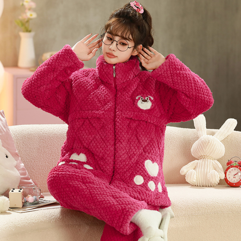 孕妇装睡衣冬季加厚加绒月子服三层夹棉珊瑚绒秋冬产后保暖12月份