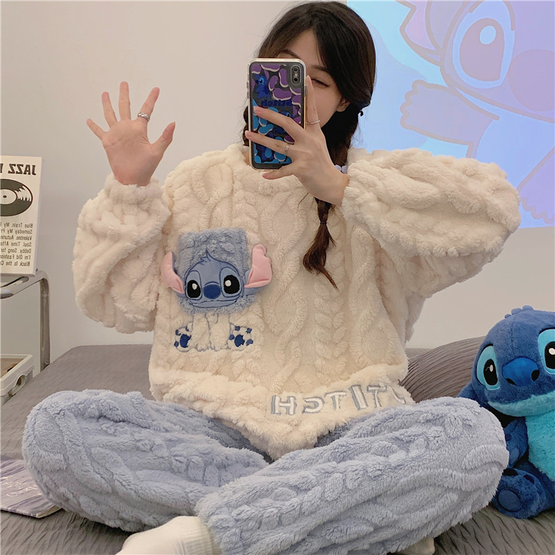 秋冬季睡衣少女珊瑚绒2023新款加厚法兰绒可外穿网红风家居服套装