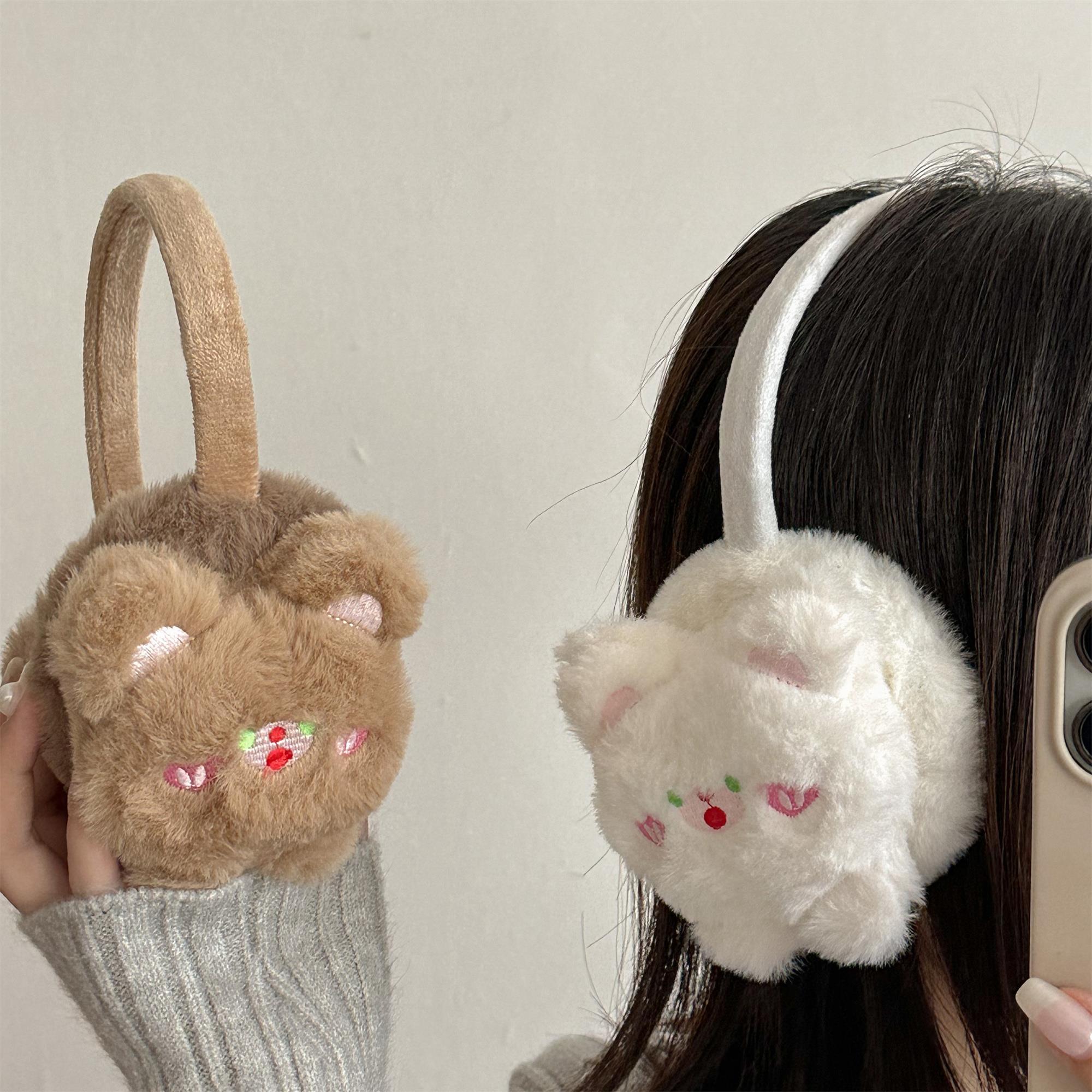 A冬季毛绒绒可爱卡通小熊保暖耳罩骑车骑行耳包耳套护耳朵防冻耳