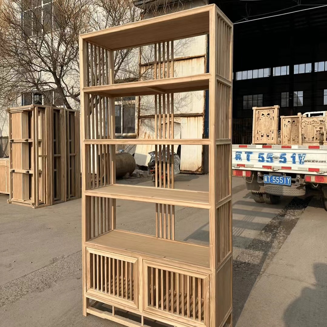 北方榆木全实木博古架展示柜茶叶架落地新中式客厅家用简约隔断