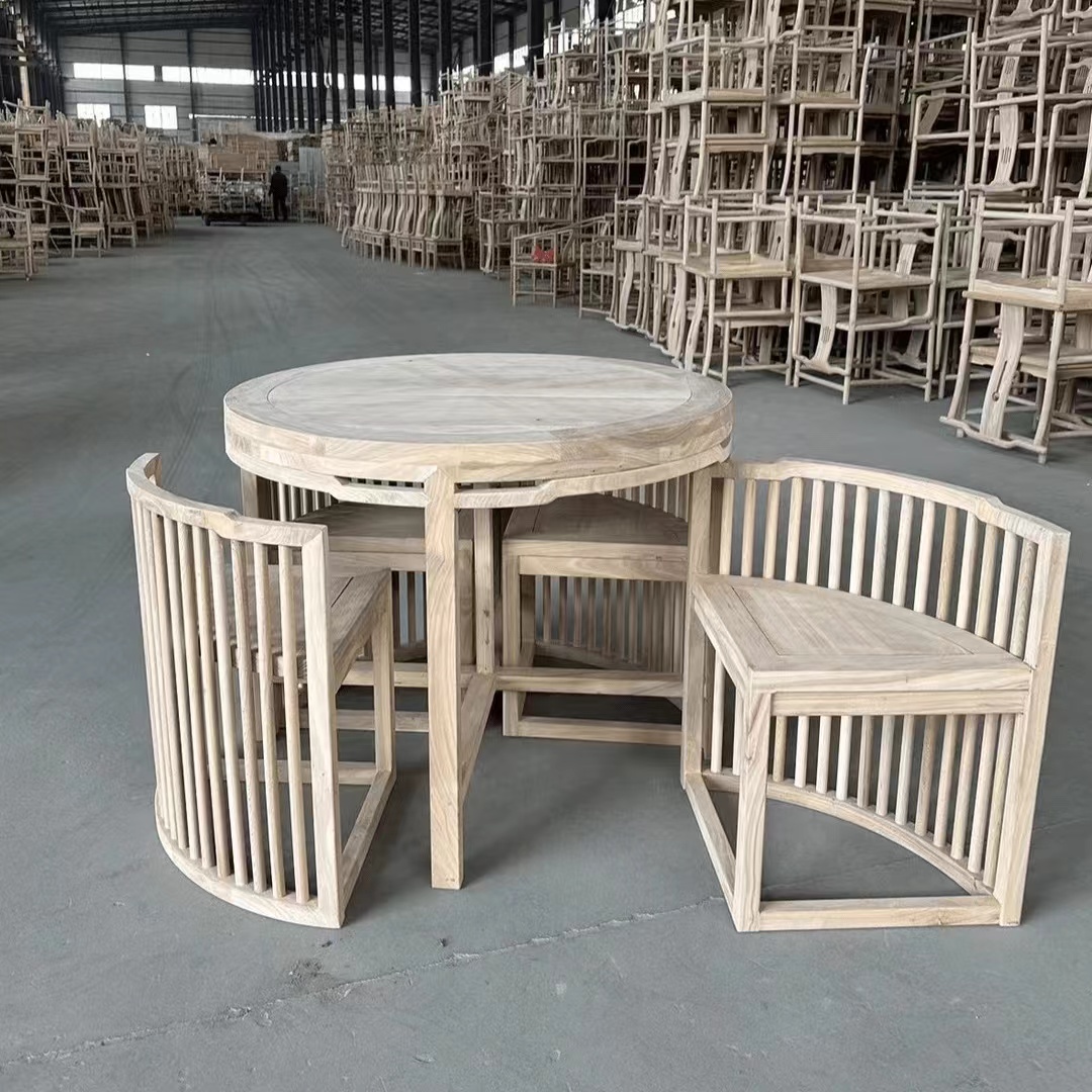 北方榆木全实木西瓜桌餐桌新中式酒店家用简约别墅北欧餐厅圆形