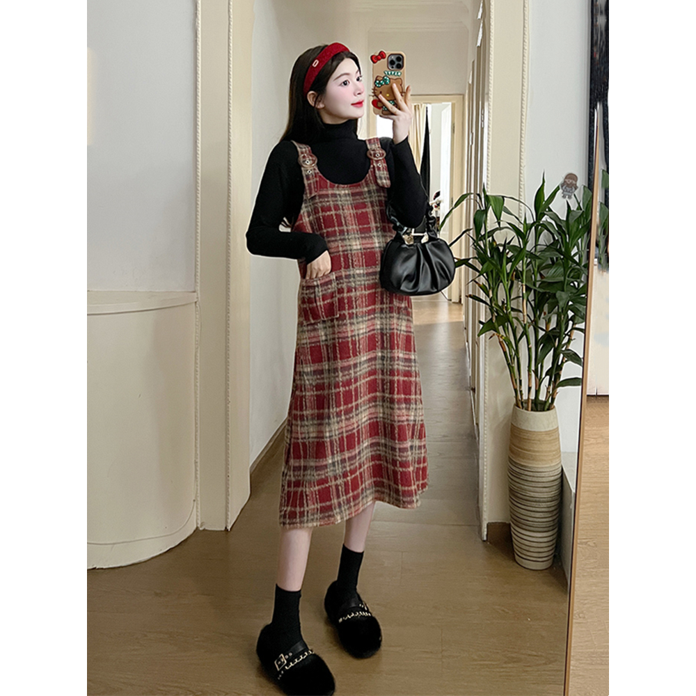 辣妈穿搭ヾ2024新春孕妇装时尚套装秋冬圣诞加厚毛呢连衣裙两件套