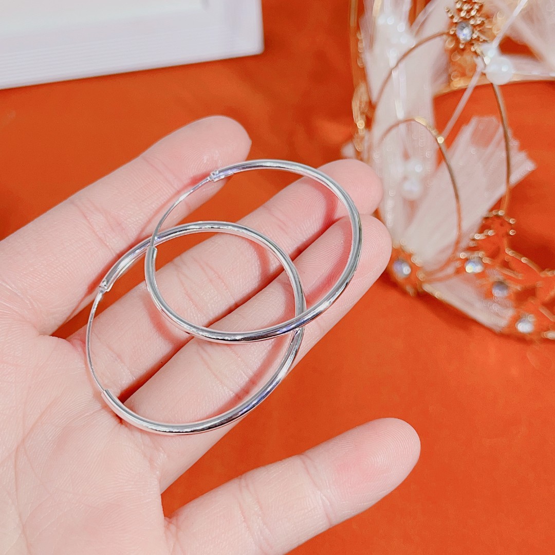 足银耳饰 A8261【大号光面耳圈-40mm】足银990素圈大耳圈百搭简约