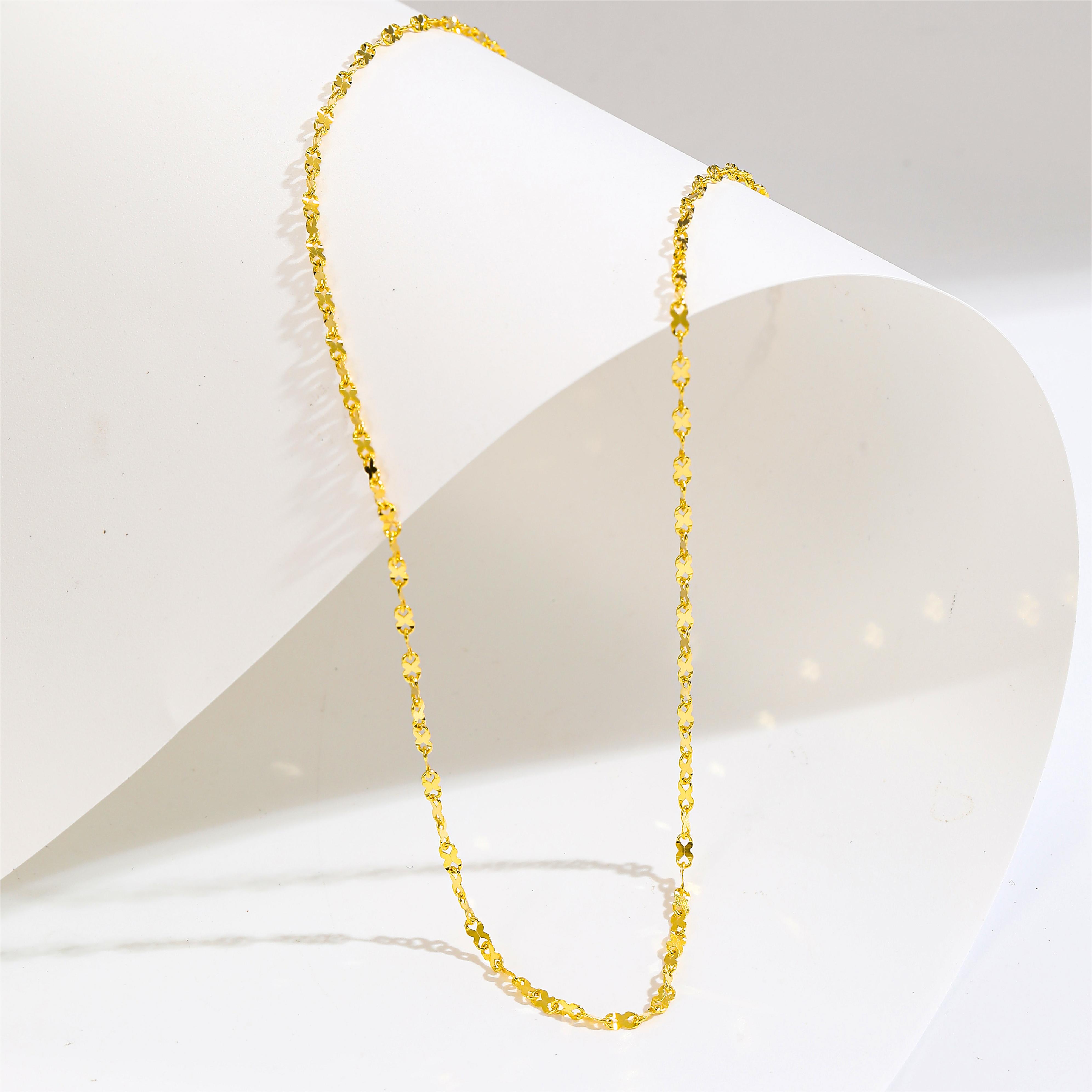 链子925银 A8342【40闪光星项链金色-45cm】纯银925百搭简约时尚