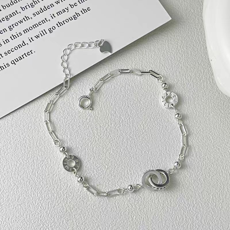 足银合成锆石手链 A8036【环环相扣手链】足银990时尚百搭韩版气质