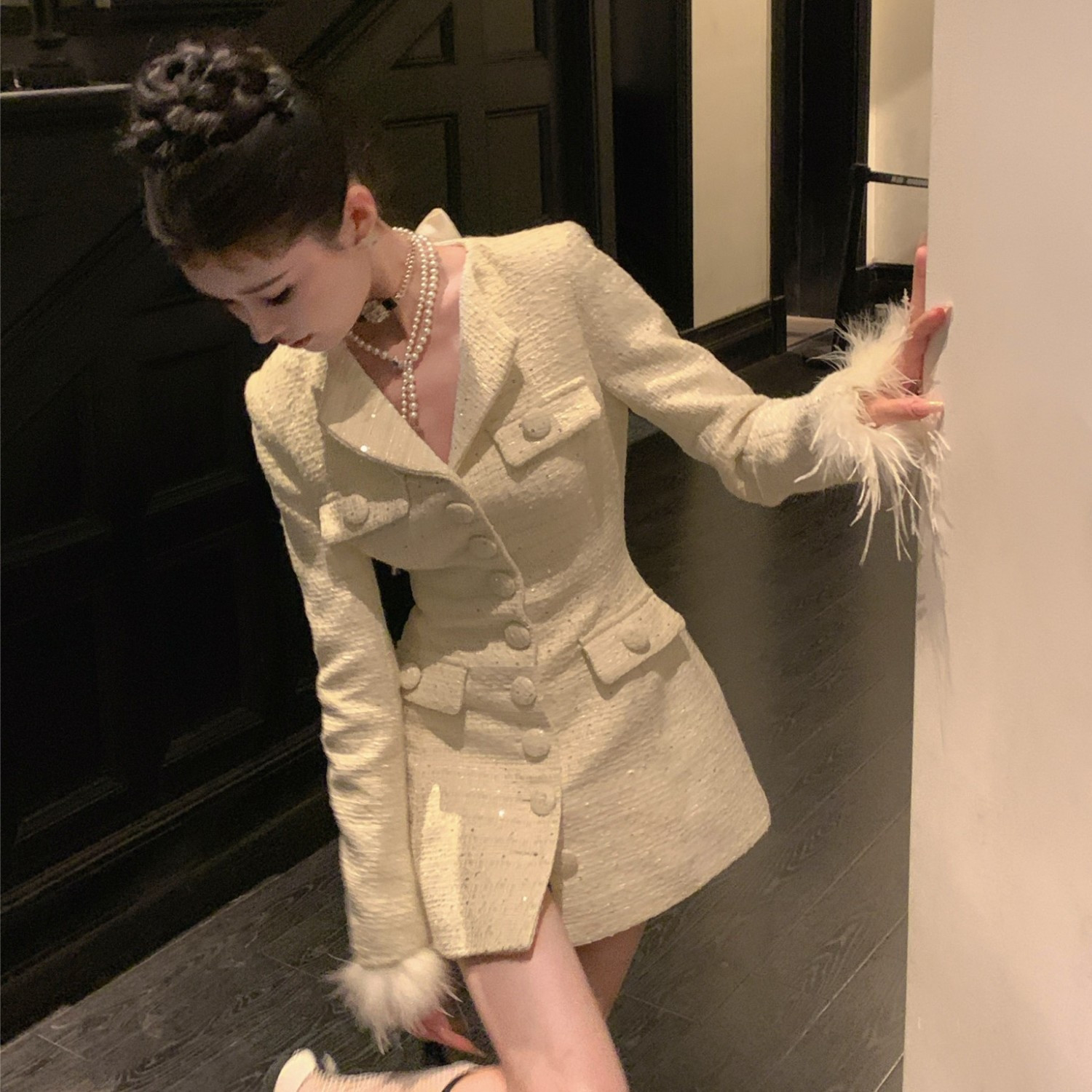 胖mm气质名媛千金高级感西装连衣裙女秋季新款小个子收腰显瘦短裙