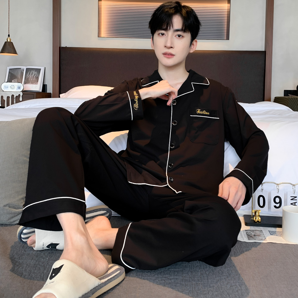 纯棉睡衣男秋款长袖长裤春秋季薄款夏天高级感爽棉大码家居服套装