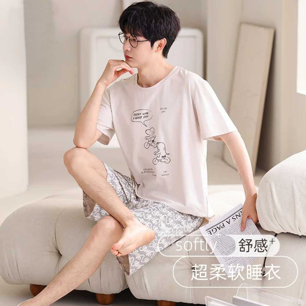 莫代尔棉睡衣男士夏季短袖薄款大码夏天卡通爽棉高级感家居服套装