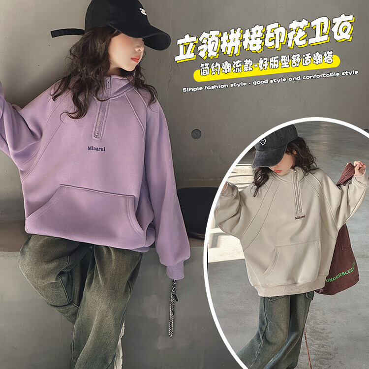 儿童百搭加绒卫衣韩版秋冬装新款中大童洋气宽松加厚长袖上衣外套
