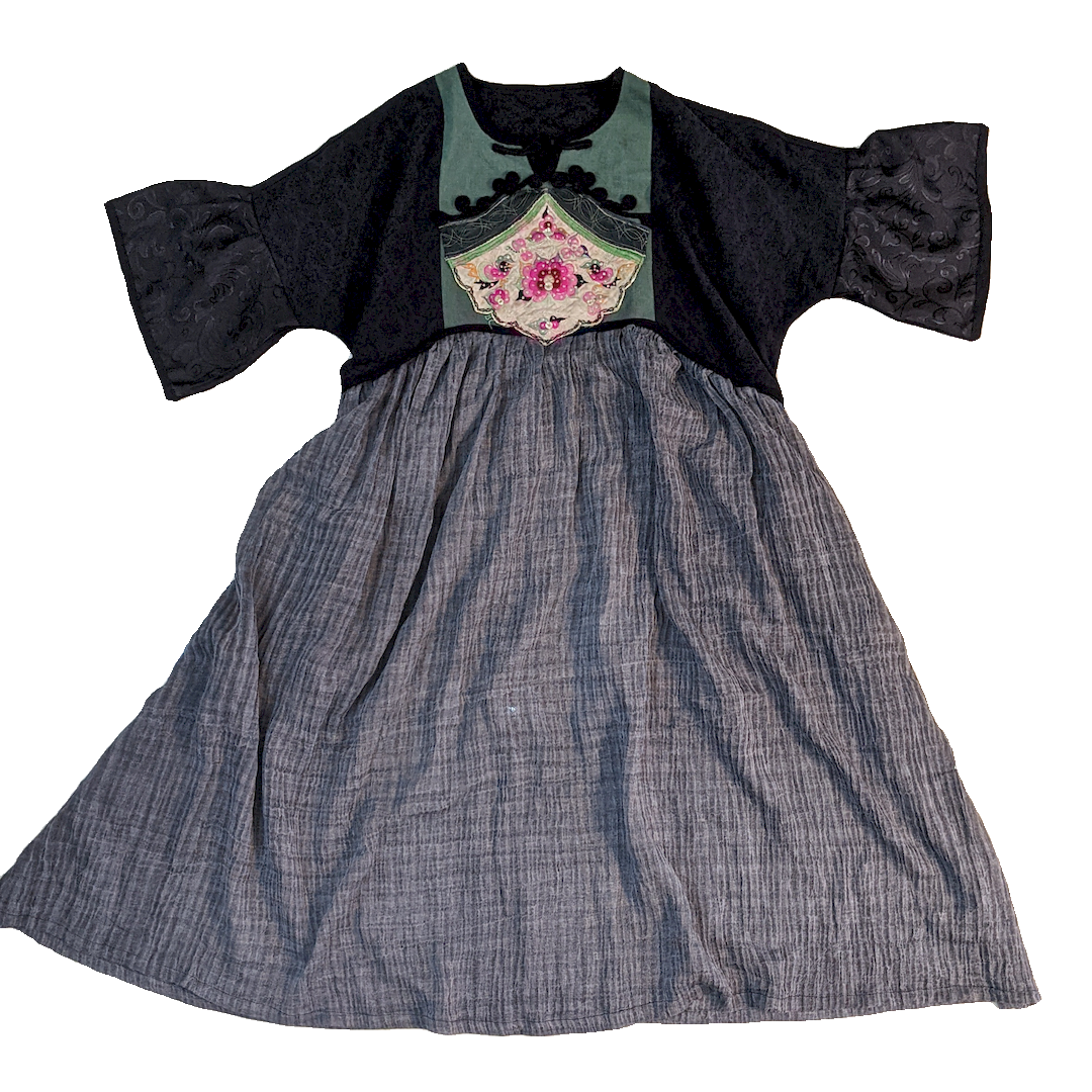 【蓝染老绣系列】老绣连衣裙 瑰宝女装不可复制 民族风宽松款刺绣