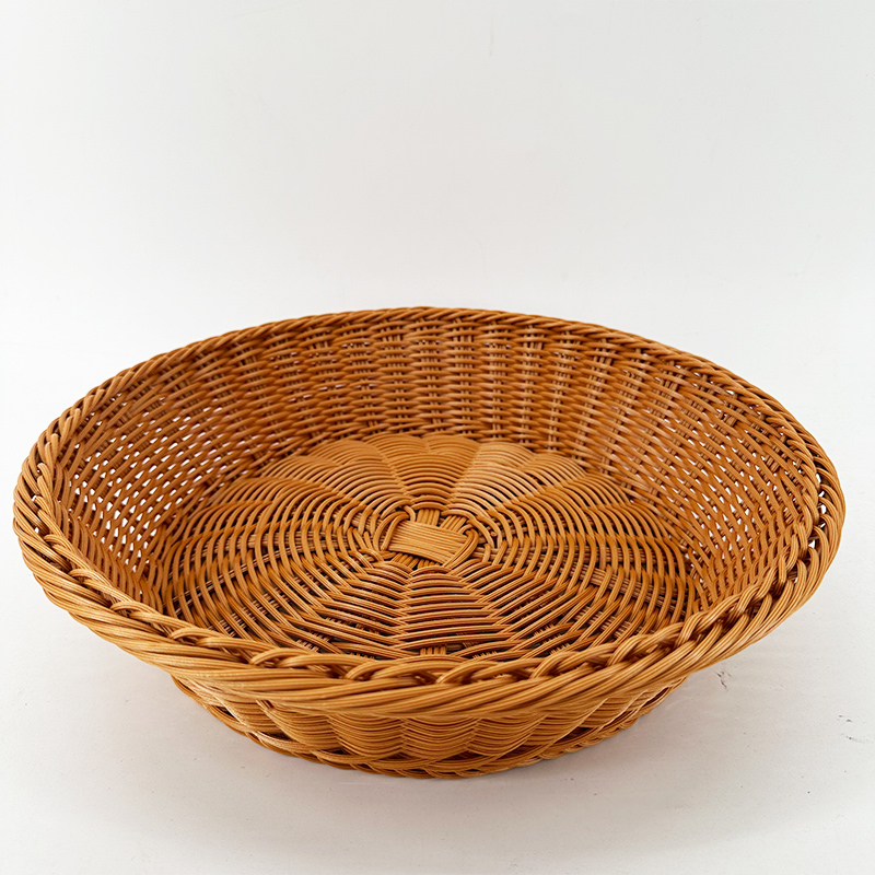 K88棕色圆形客厅家用水果篮馒头框纯手工编织