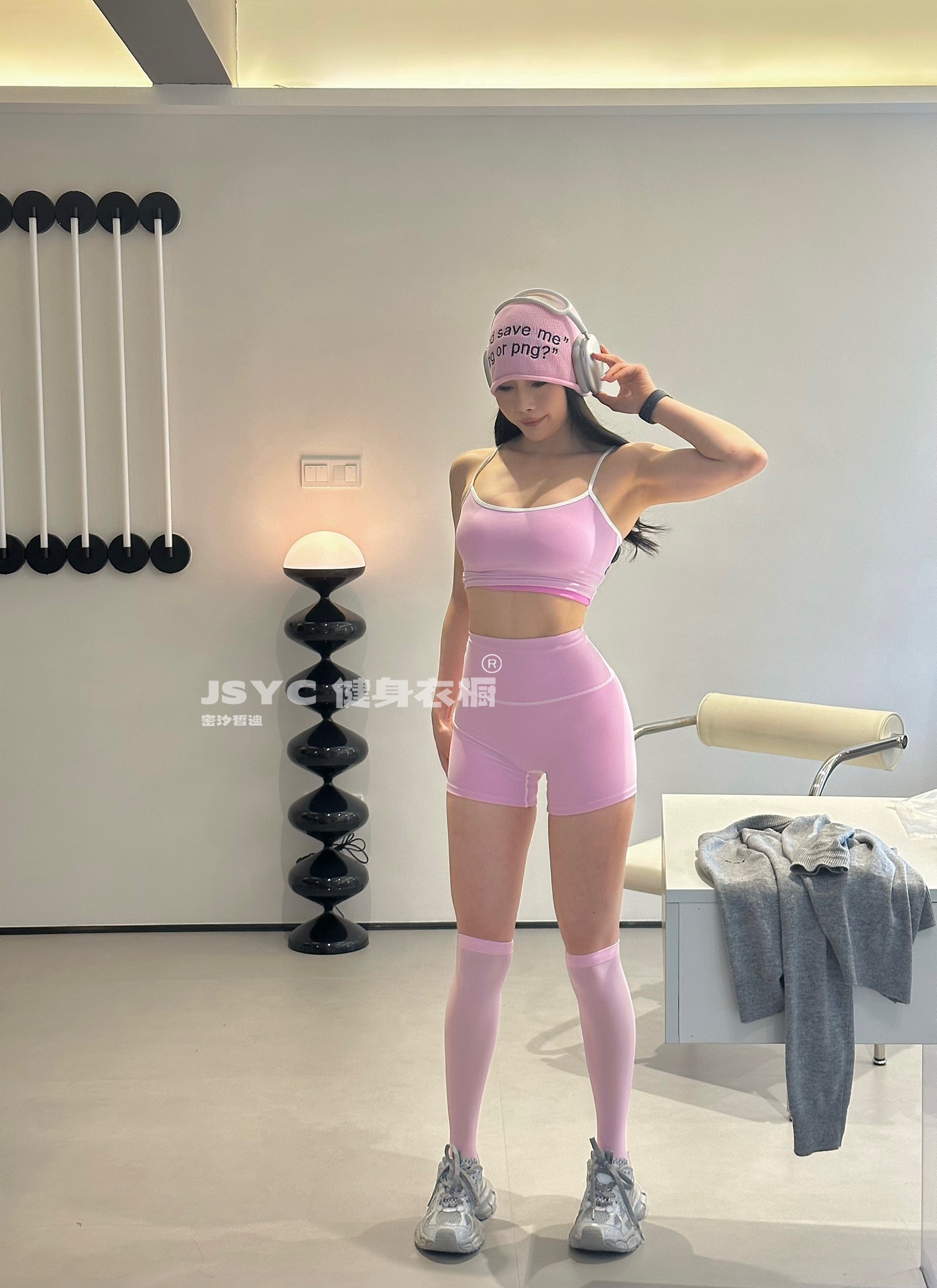 AJS爱健身girl-细肩带外网纱清凉性感辣妹风运动健身套装